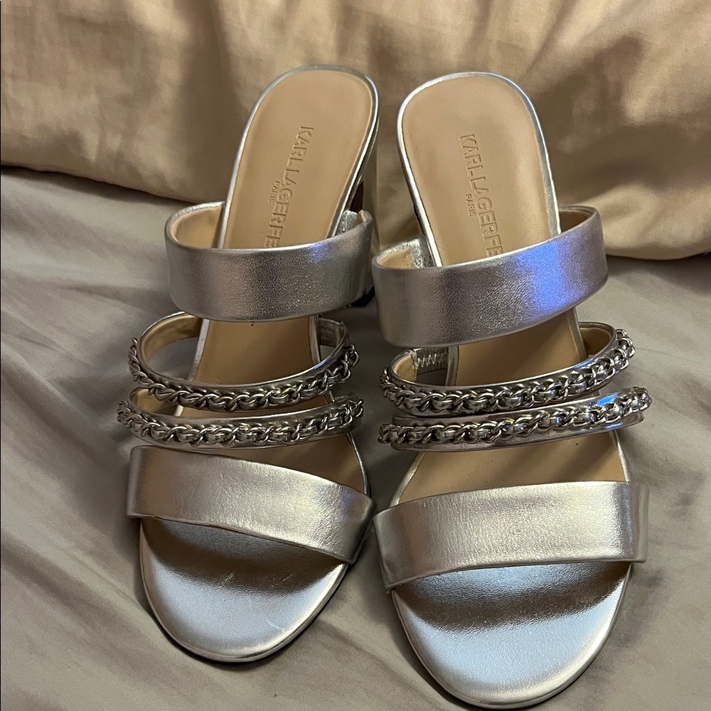 Karl Lagerfeld Silver Chain Strap Sandals